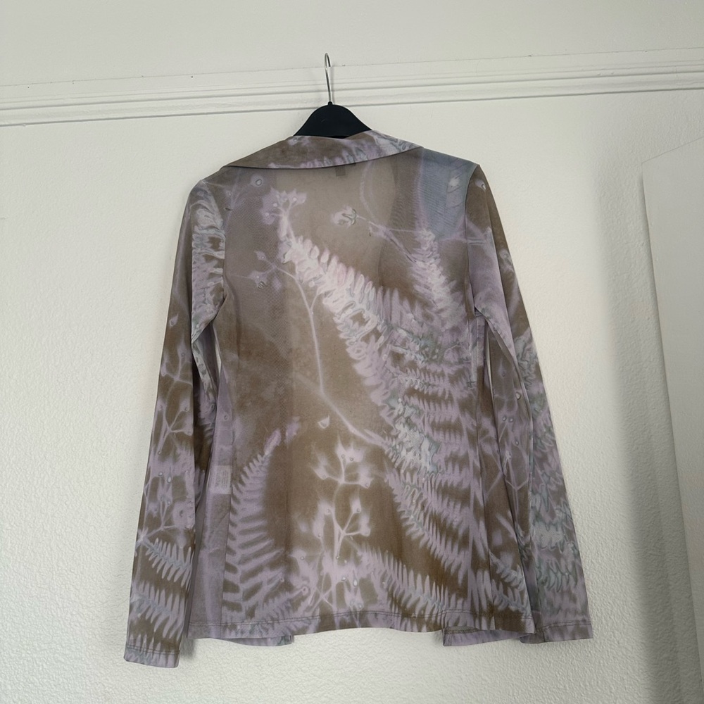 Expired Girl Aria Blouse BROWN Purple Green Button Down Collar Mesh Shirt - Picture 3 of 4